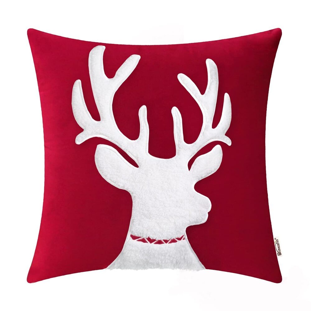 7277 Christmas Pillow Cover 18 X 18 Inches, Christmas Red Reindeer